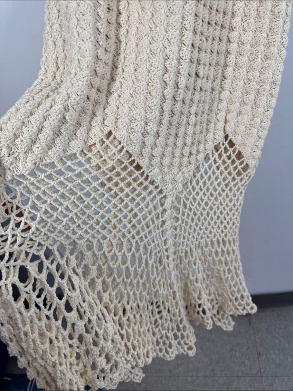 Hand Crocheted Cream Cover Up Dress Boho Festival Beach Resort Summer Vacation - Picture 8 of 13